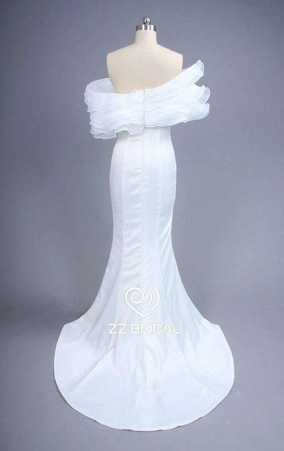 ZZ bridal off shoulder sleeveless ruffled mermaid wedding dress