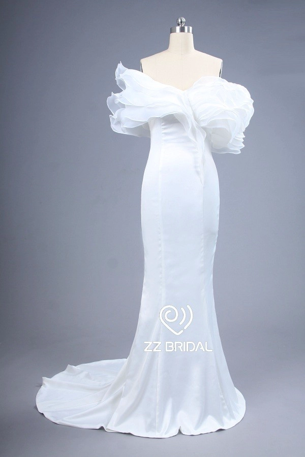 ZZ bridal off shoulder sleeveless ruffled mermaid wedding dress