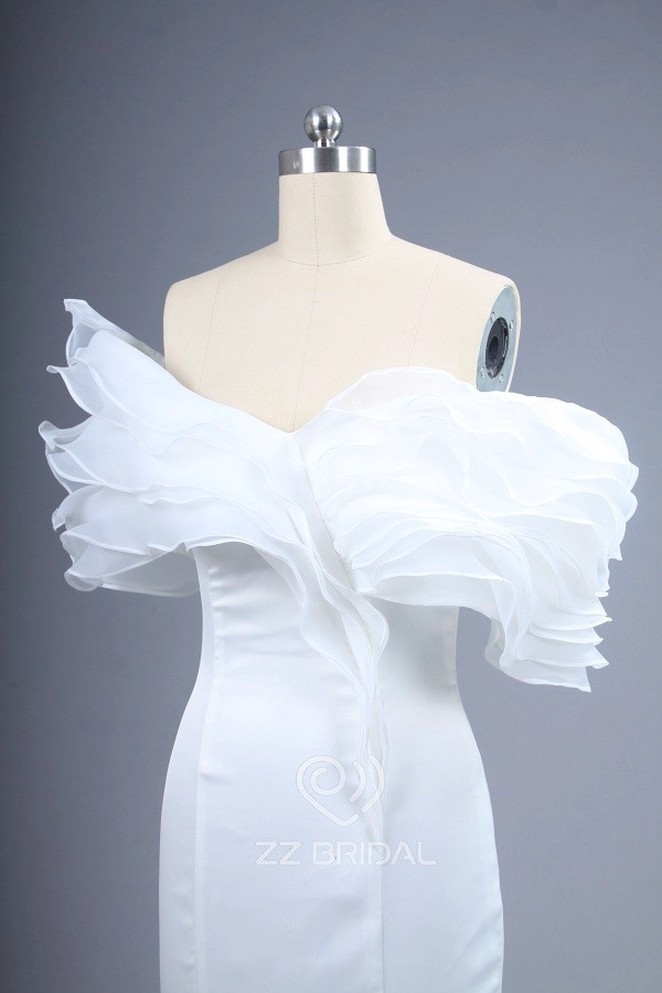 ZZ bridal off shoulder sleeveless ruffled mermaid wedding dress