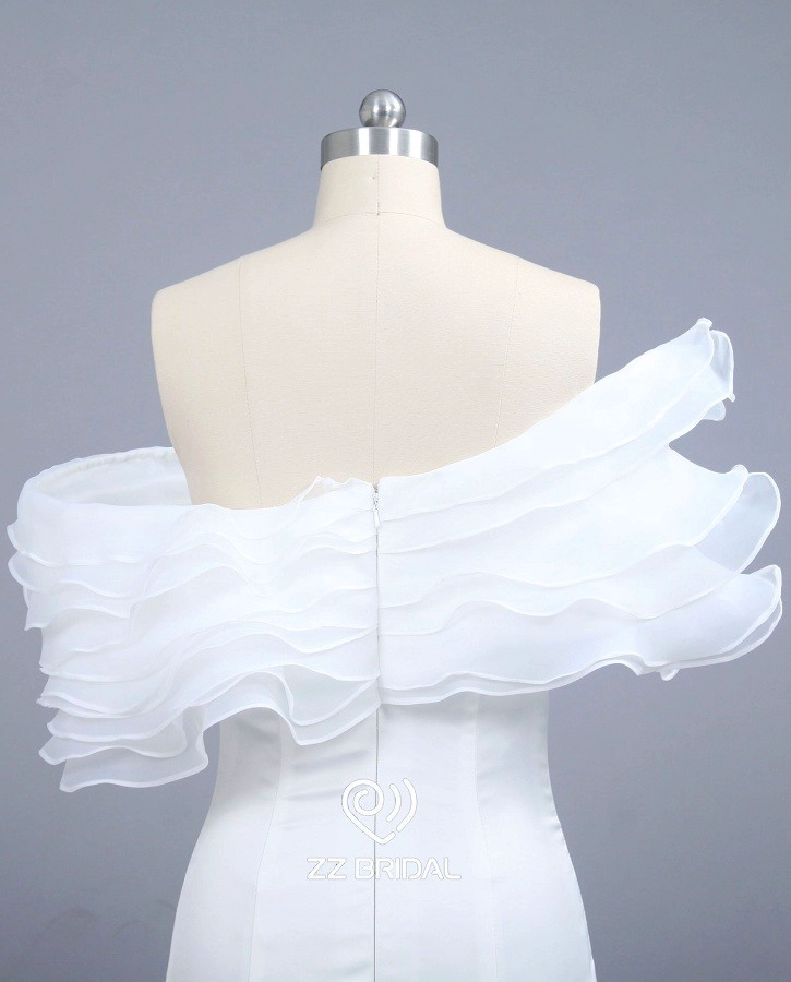 ZZ bridal off shoulder sleeveless ruffled mermaid wedding dress