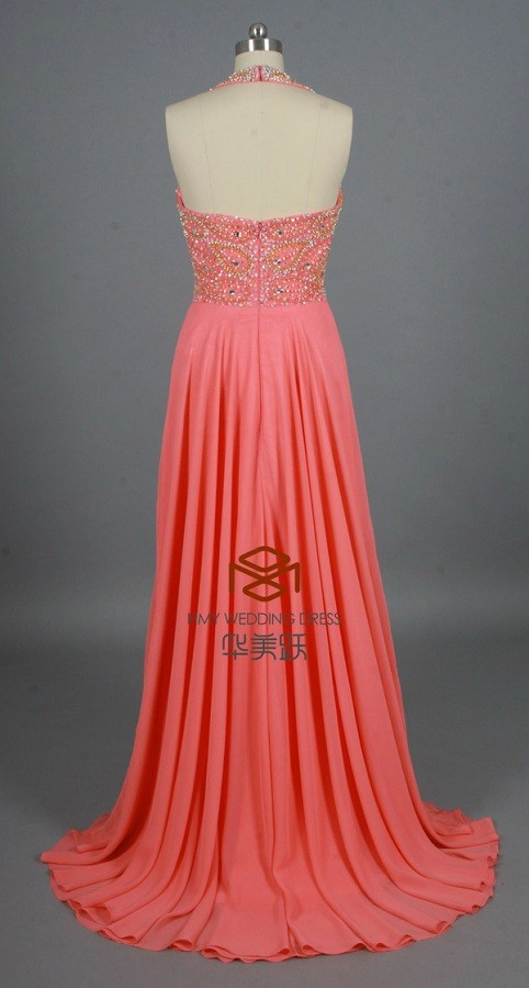 ZZ nuziale sexy halter perline chiffon una linea lunga serata abito
