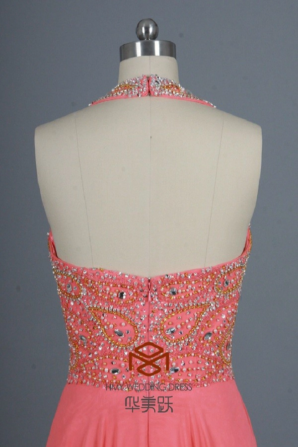 ZZ nuziale sexy halter perline chiffon una linea lunga serata abito