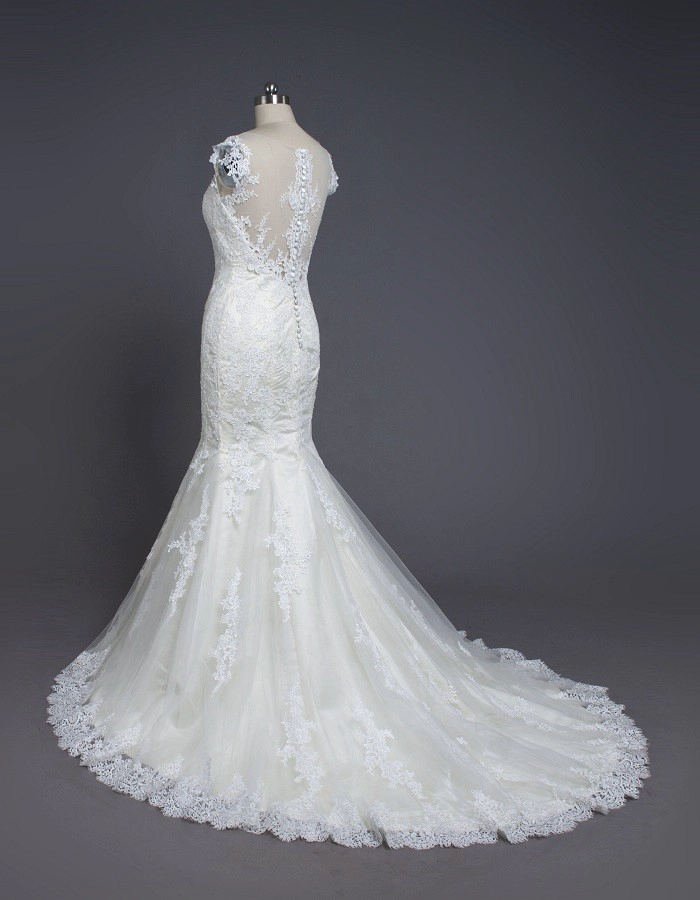 ZZ bridal sexy see through back lace appliqued wedding dress