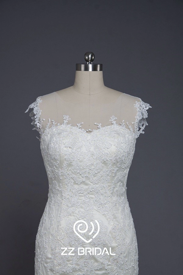 ZZ bridal sexy see through back lace appliqued wedding dress