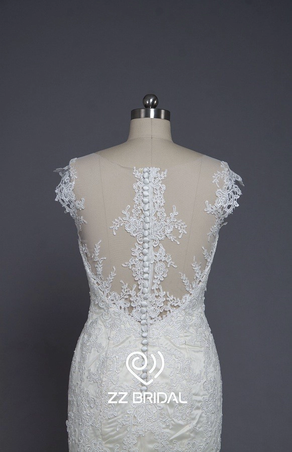 ZZ bridal sexy see through back lace appliqued wedding dress