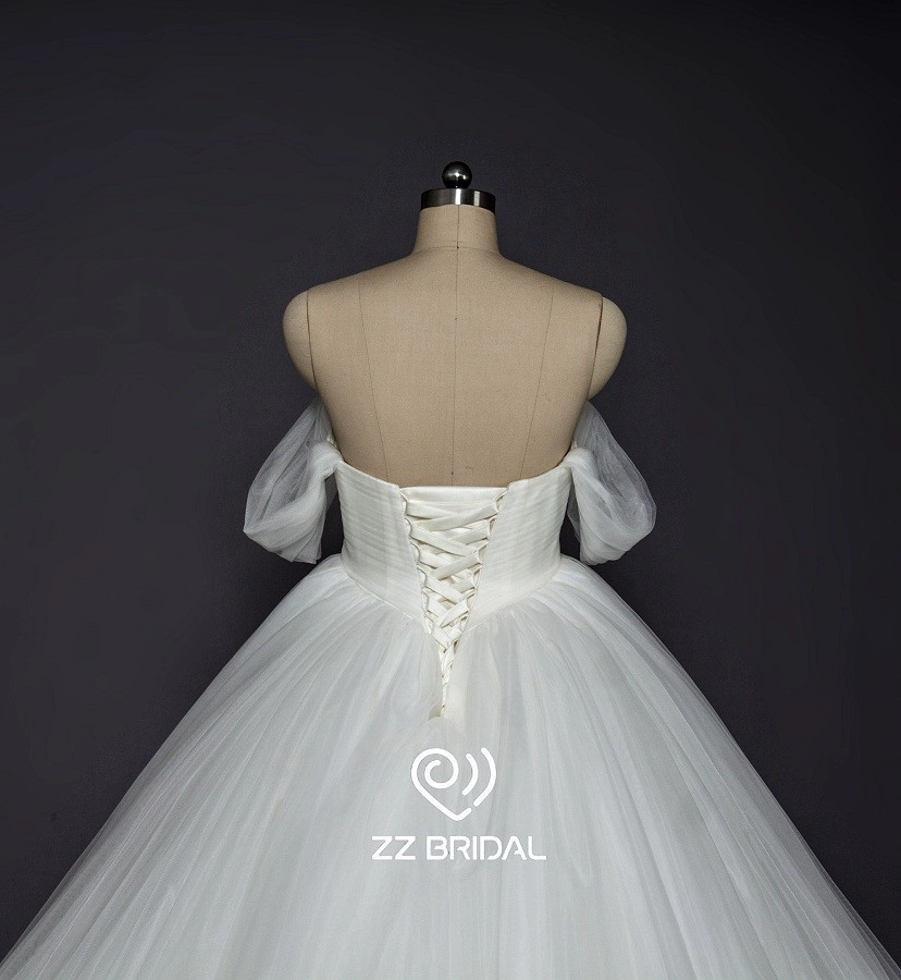 ZZ bridal shoulder strap ruffled ball gown wedding dress