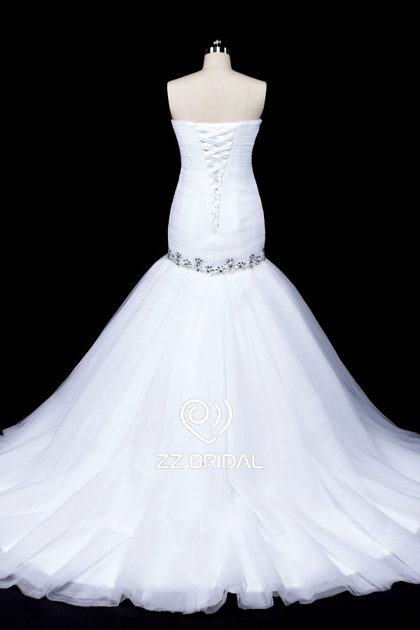 ZZ nupcial 2017 escote corazón con cuentas vestido de novia con volantes sirena
