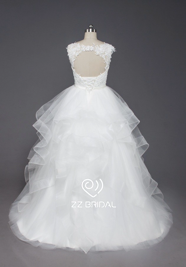 ZZ bridal sweetheart neckline satin belt ruffed A-line wedding dress