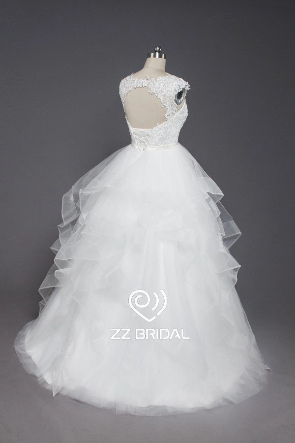 ZZ bridal sweetheart neckline satin belt ruffed A-line wedding dress