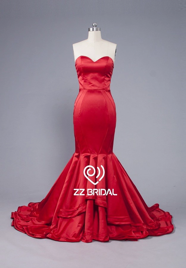 ZZ bridal sweetheart neckline sleeveless red mermaid long evening dress
