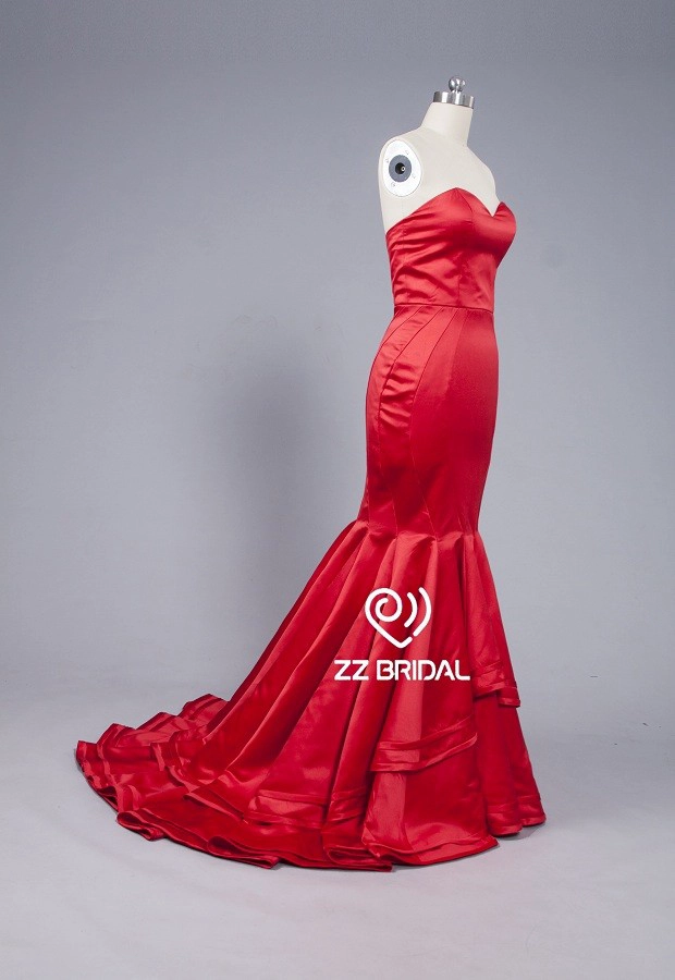 ZZ bridal sweetheart neckline sleeveless red mermaid long evening dress