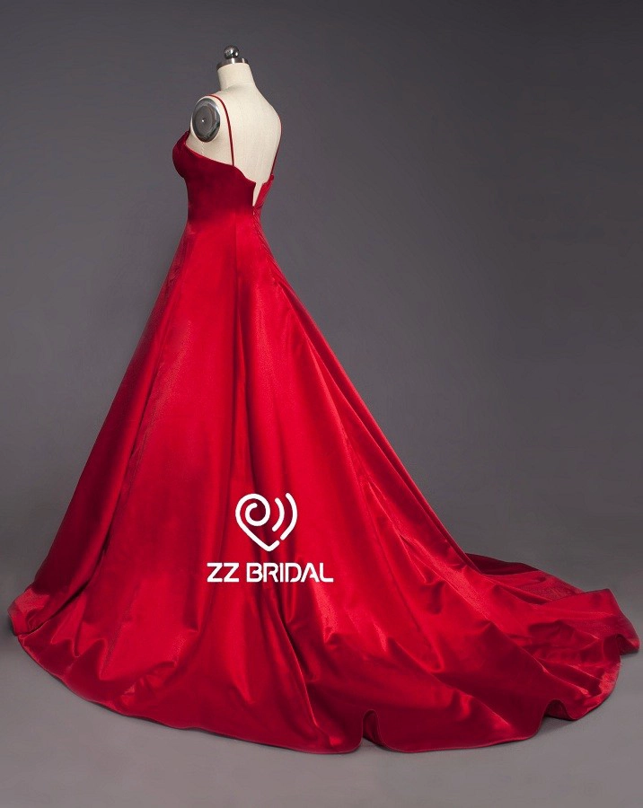 ZZ Bridal Liebling Ausschnitt Spaghetti Armband rot a-line lange Abend Kleid