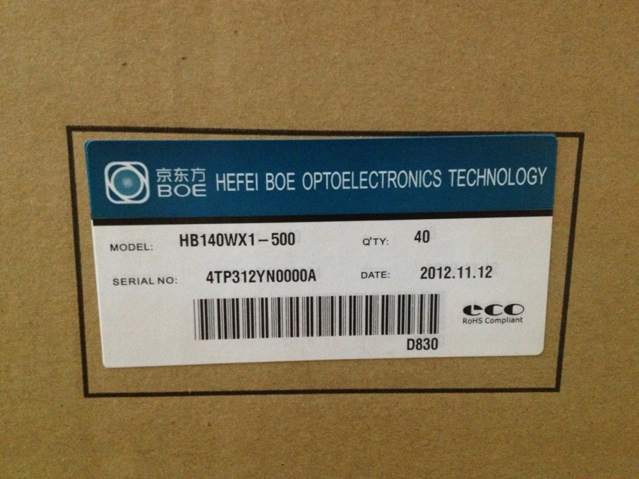 14.0 "ordinateurs portables de rétroéclairage WLED affichage LED BOE HB140WX1-500 1366 × 768 cd / m2 200 C / R 600: 1