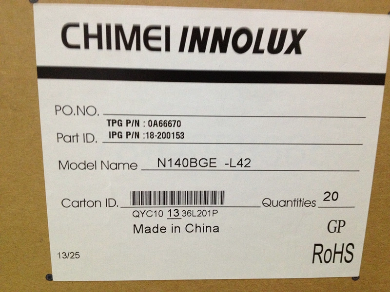 14.0 inç 1366 * 768 CMO Parlak Kalın 40 Pin LVDS N140BGE-L42 Laptop Ekranı