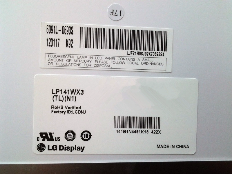 14.1" LG Display CCFL backlight notebook LCD screen LP141WX3-TLN1 1280×800 cd/m2 200 C/R 300:1