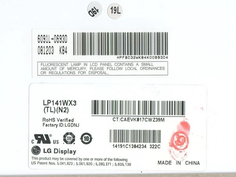 14.1 "LG pantalla LCD del ordenador portátil pantalla luz de fondo CCFL LP141WX3-Tln2 1280 × 800 cd / m2 200 C / R 300: 1