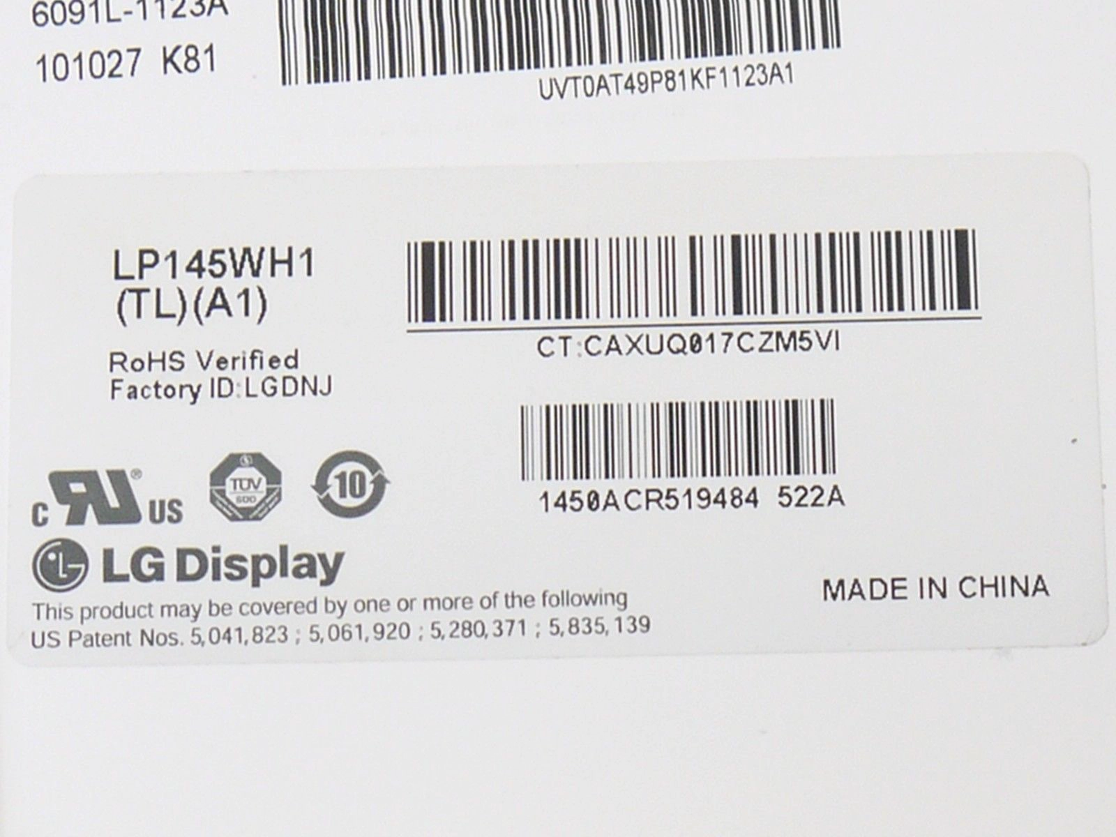 14.5" LG Display WLED backlight laptop LED screen LP145WH1-TLA1 1366×768 cd/m2 220 C/R 600:1