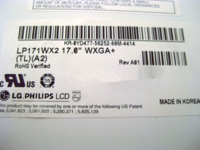 17.1 Inch 1440*900 LG Thick LVDS LP171WX2 Laptop Screen