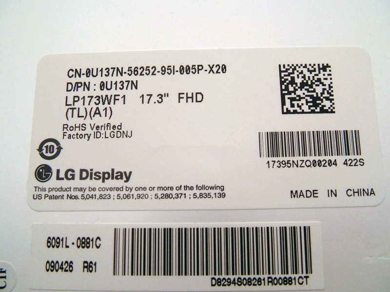 17.3" LG Display WLED backlight notebook LED display LP173WF1-TLA2 1920×1080 cd/m2 300 C/R 500:1