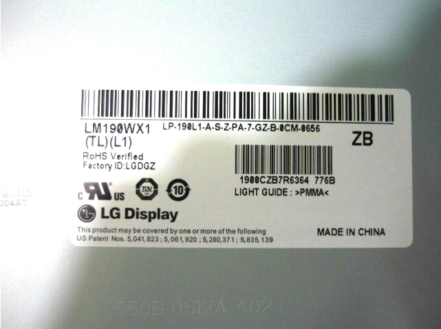 19.0 Inch 1440*900 Matte 30 Pins LVDS LM190WX1-TLL1 Laptop Screen