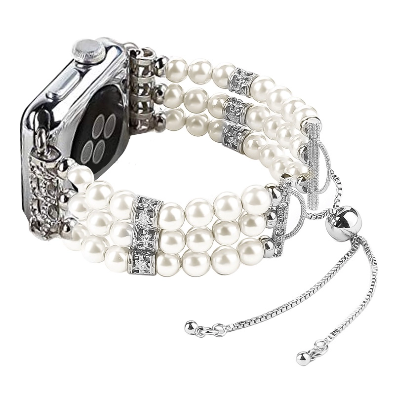 Pulsera CBAW08 hecha a mano de cuentas de perlas de imitación con colgante y borla