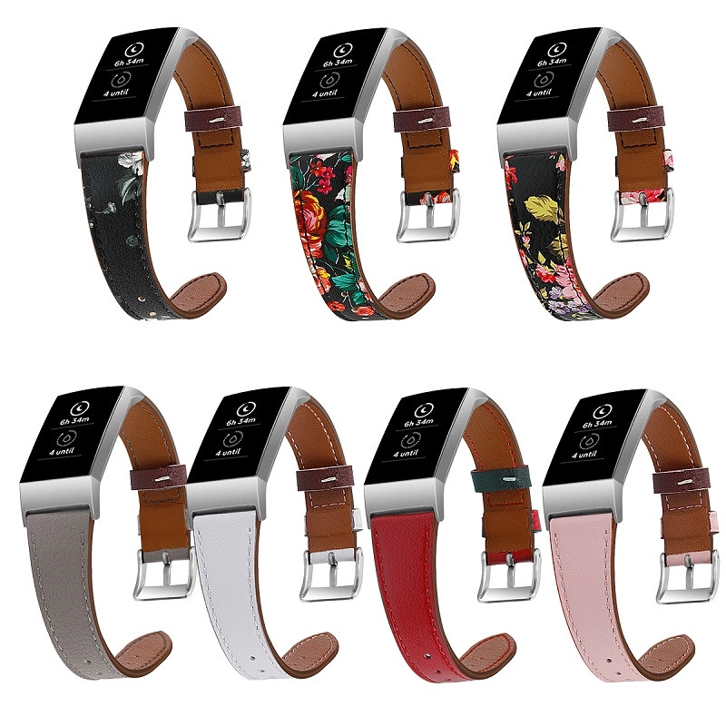 CBFC08 Classic Genuine Leather Wristband Strap For Fitbit Charge 3