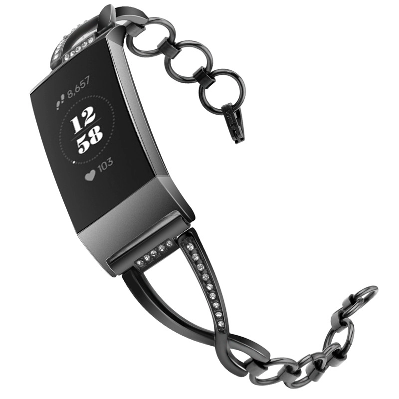 CBFC107 Trendybay Diamond Stainless Steel Metal Wristband Strap For Fitbit Charge 3