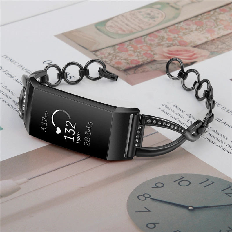 CBFC107 Trendybay Diamond Stainless Steel Metal Wristband Strap For Fitbit Charge 3