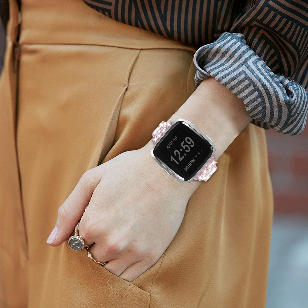 CBFC201 Fitbit Versa için Bling Rhinestone Alaşım Saat Kayışı