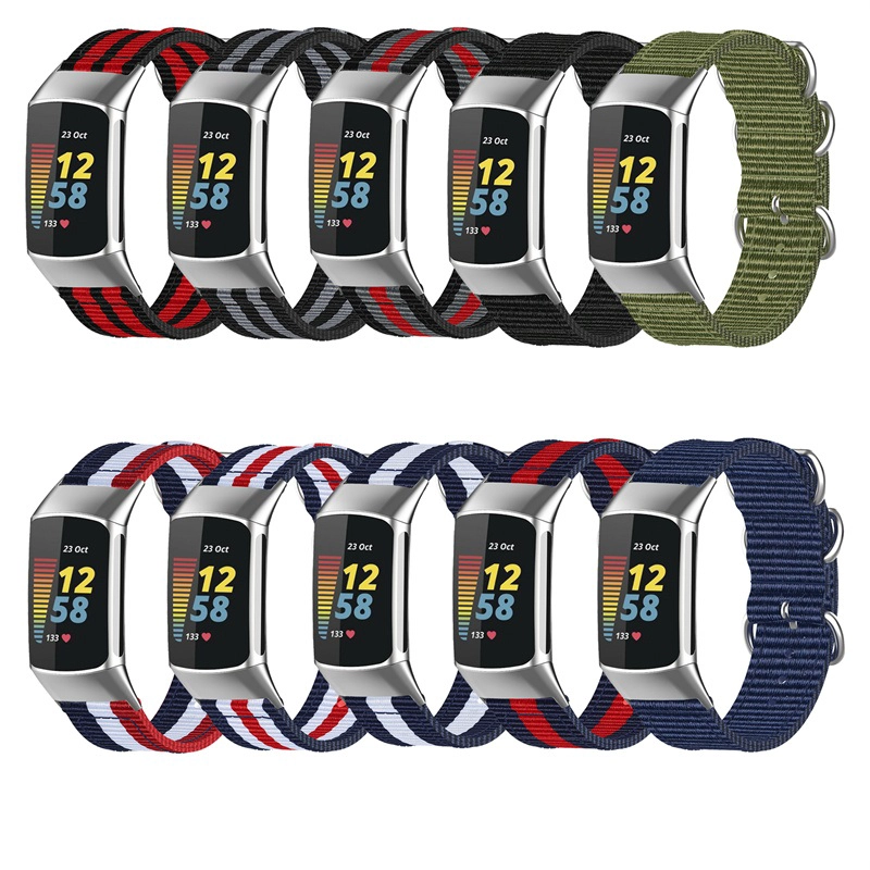 CBFC5-07 Banda de nylon de nylon de rayas de alta calidad de alta calidad Correa de reloj de lona para cargar con fitbit 5 pulsera