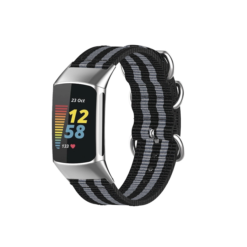 CBFC5-07 Banda de nylon de nylon de rayas de alta calidad de alta calidad Correa de reloj de lona para cargar con fitbit 5 pulsera