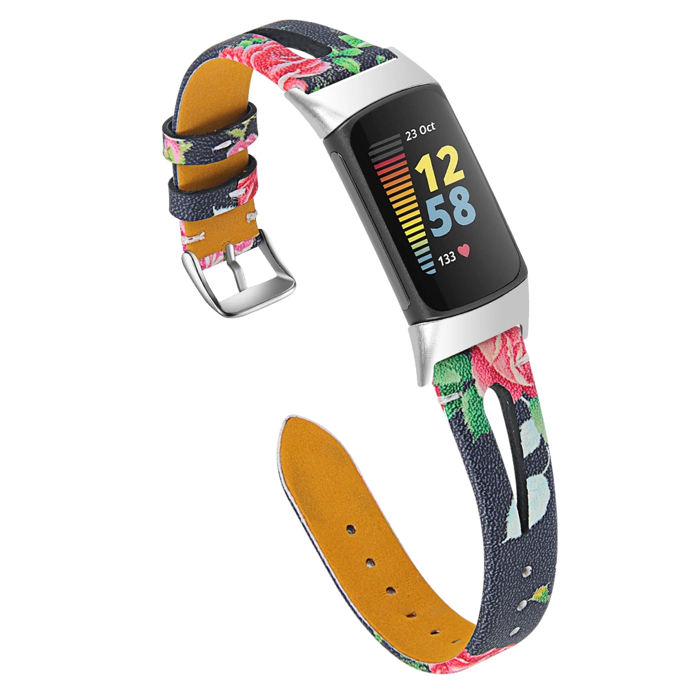 CBFC5-15 Цветочные печатные кожаные часы для кожаных часов для Fitbit Charge 5