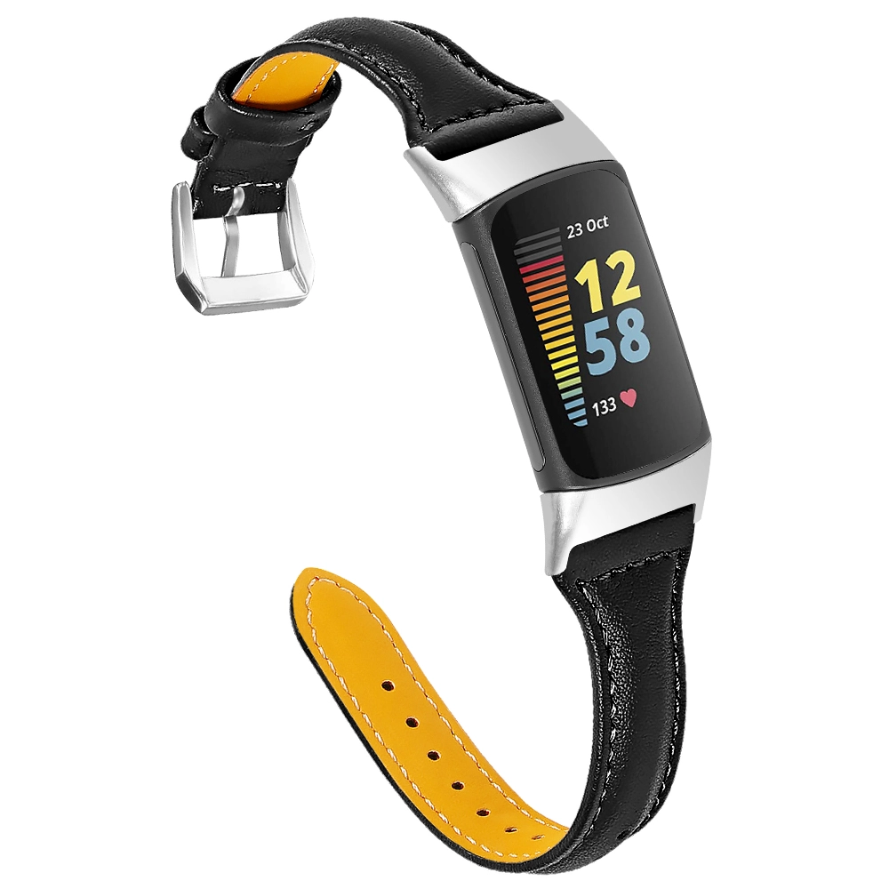 CBFC5-16 Sangle de montre en cuir à imprimé fleur pour Fitbit Charge 5