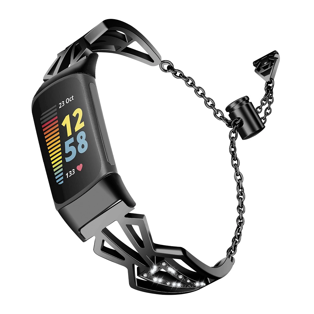 CBFC5-19 BLL Bling Strass in acciaio inox cinturino in acciaio inox per la carica fitbit 5 con nappa pendente