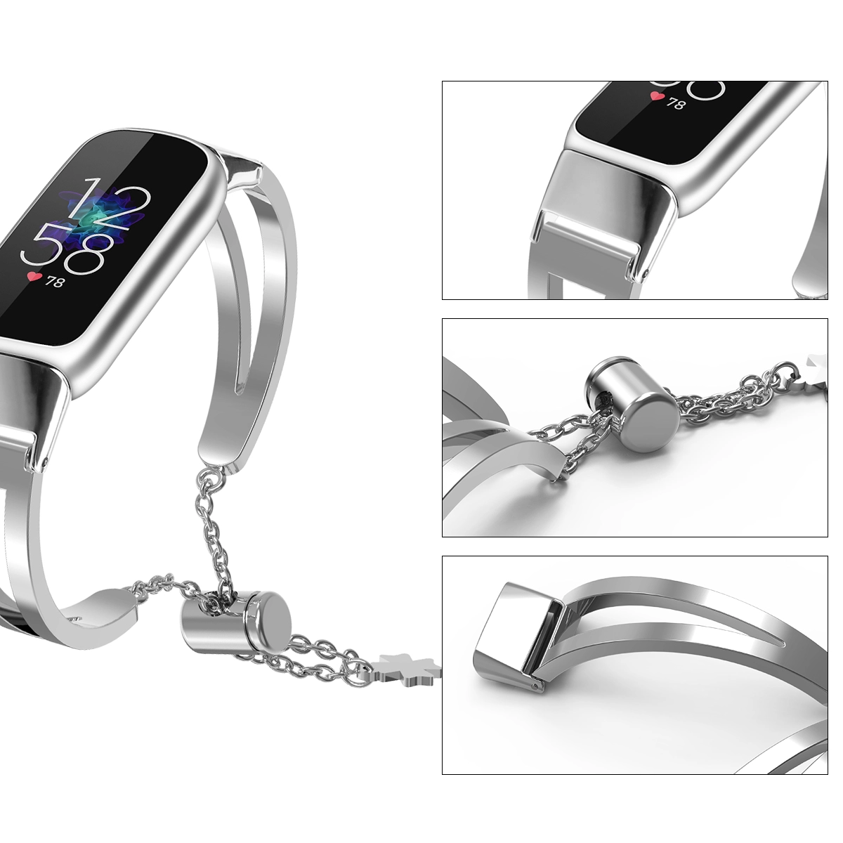 CBFL11 조정 가능한 교체 럭셔리 체인 팔찌 금속 시계 스트랩 fitbit luxe 밴드