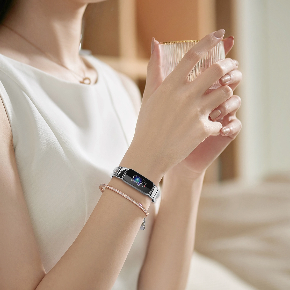 CBFL11 조정 가능한 교체 럭셔리 체인 팔찌 금속 시계 스트랩 fitbit luxe 밴드