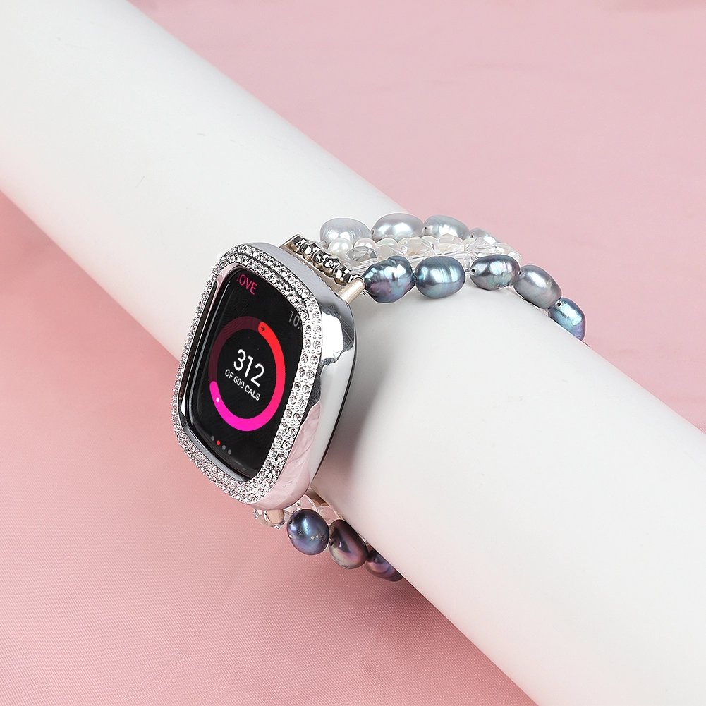 CBFV20 Urok Elastyczne Handmade Pearl Koraliki Biżuteria Wrist Watch Pasek dla Fitbit Versa 3 Sense