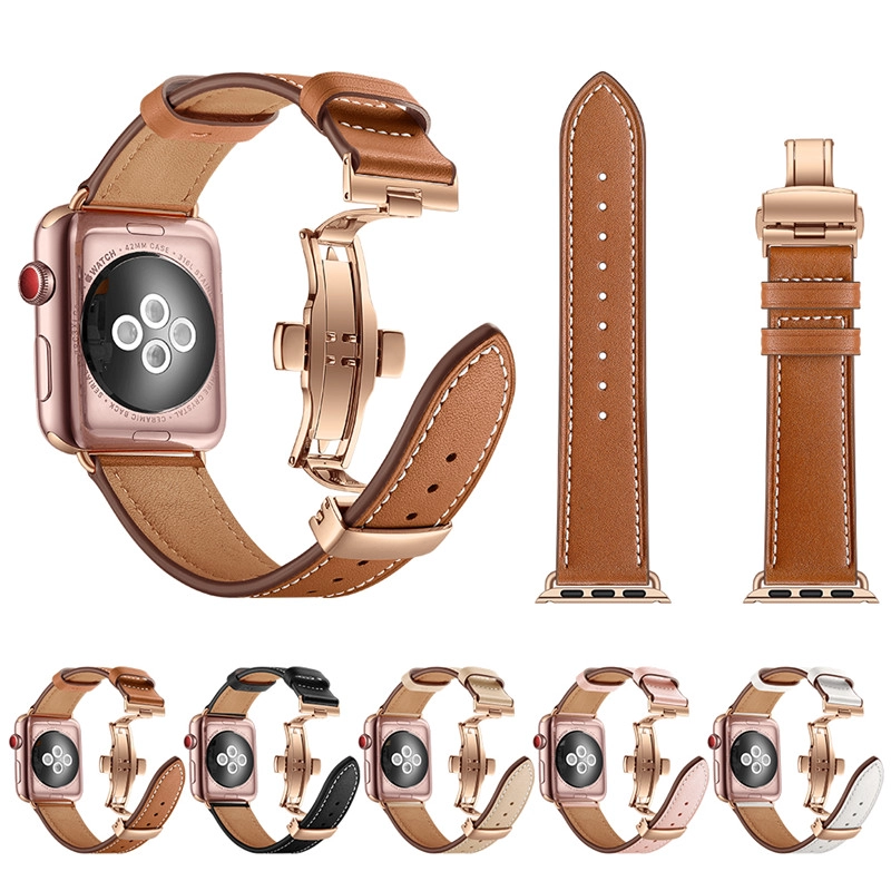 China CBIW1025 Trendybay vlinder gesp top graan lederen horlogebandje voor Apple Watch fabrikant