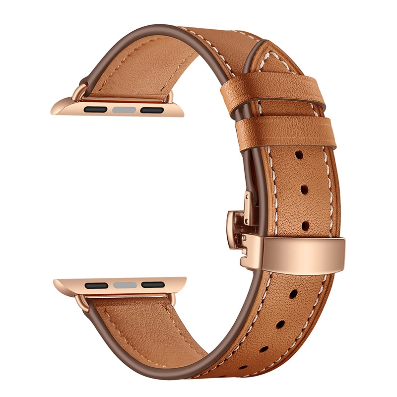 CBIW1025 Trendybay Butterfly Buckle Correa de reloj de cuero de grano superior para Apple Watch