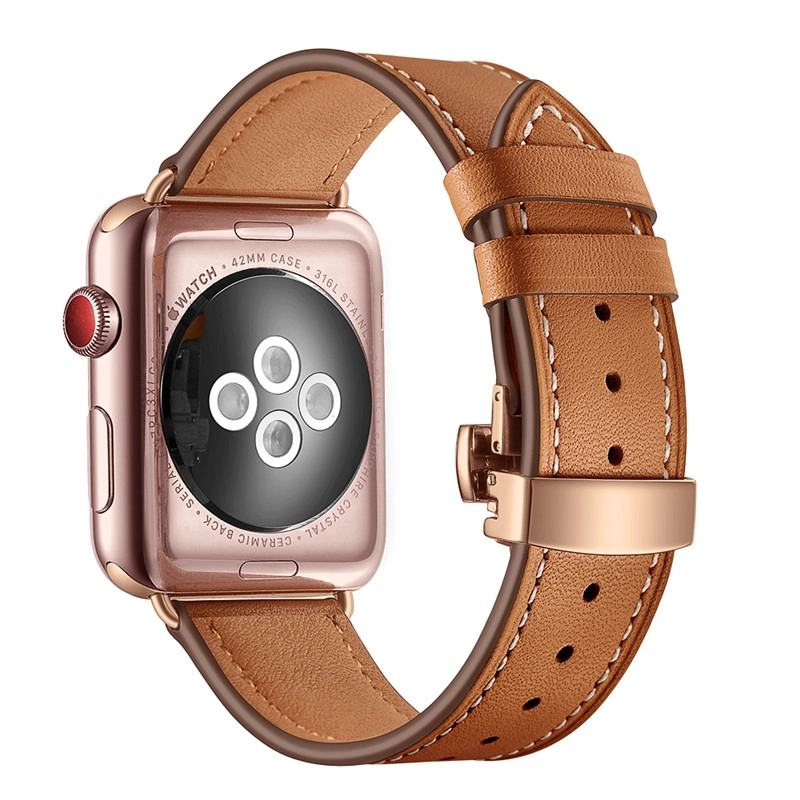 CBIW1025 Trendybay Butterfly Buckle Correa de reloj de cuero de grano superior para Apple Watch