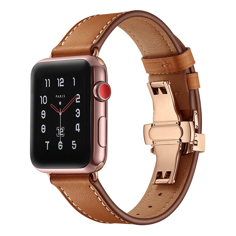 CBIW1025 Trendybay Butterfly Buckle Correa de reloj de cuero de grano superior para Apple Watch