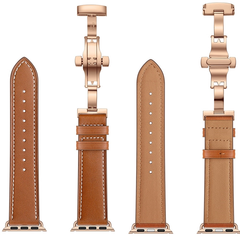 CBIW1025 Trendybay Butterfly Buckle Correa de reloj de cuero de grano superior para Apple Watch