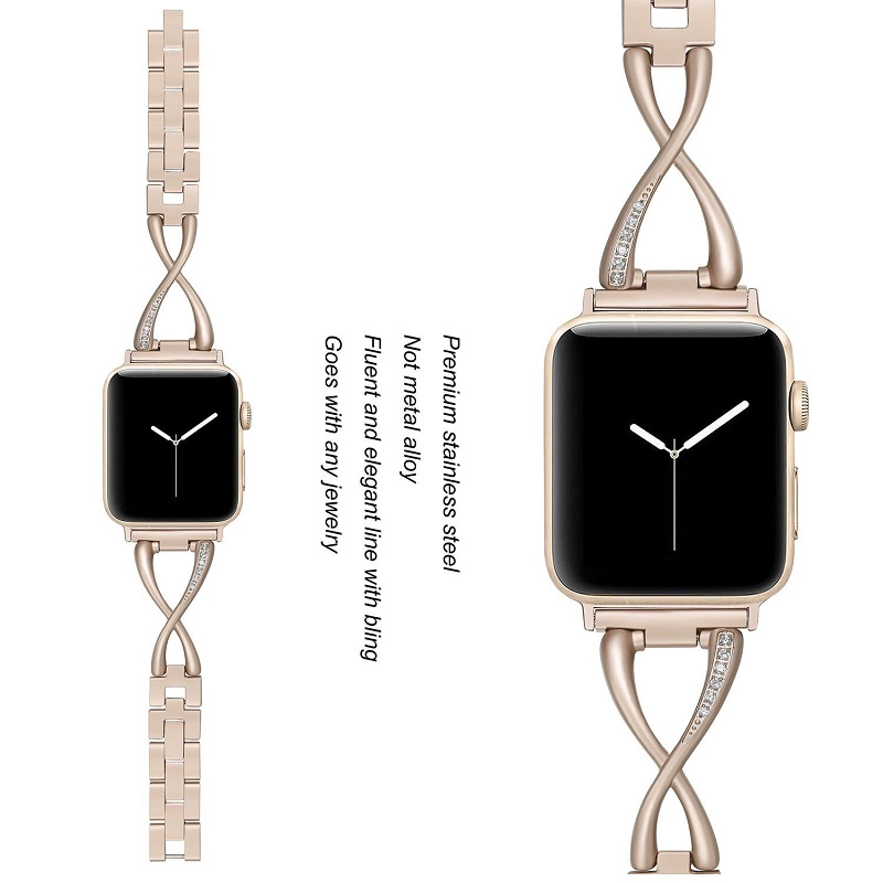 CBIW1036 Bandas de acero inoxidable X-Link con diamantes de imitación de cristal para Apple Watch Series 1 2 3 4