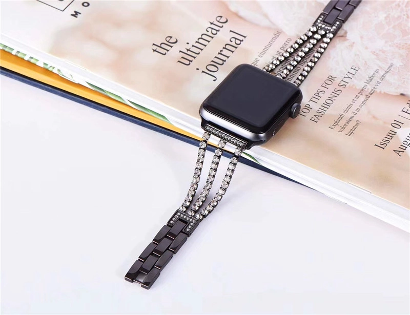 Apple Watch 4 3 2 1用CBIW1054ダイヤモンドラインストーンメタルジュエリーリストバンドストラップ