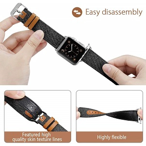 CBIW124 Canvas Leder Uhrenarmbänder für Apple iWacth Series 5 4 3 2 1
