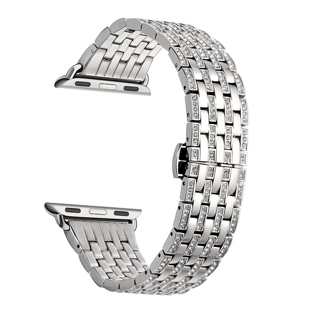 Banda de reloj de diamantes de acero inoxidable con cierre oculto