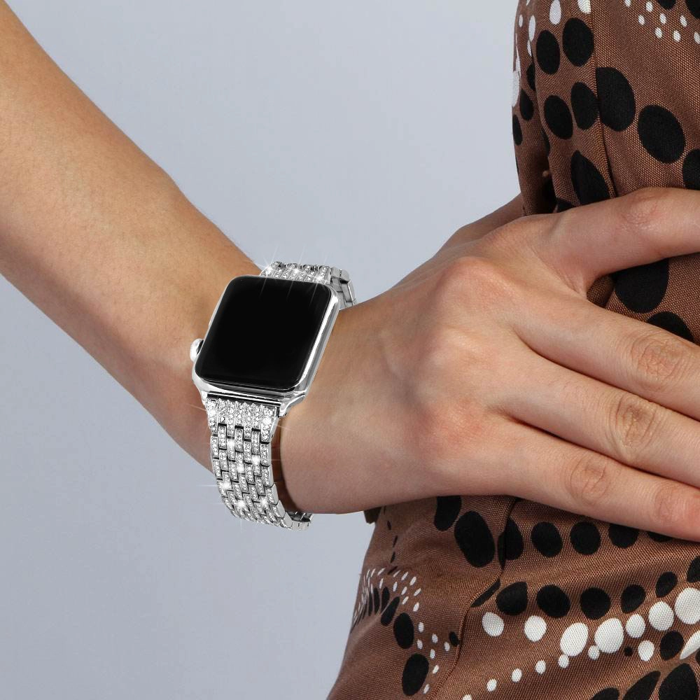 Banda de reloj de diamantes de acero inoxidable con cierre oculto
