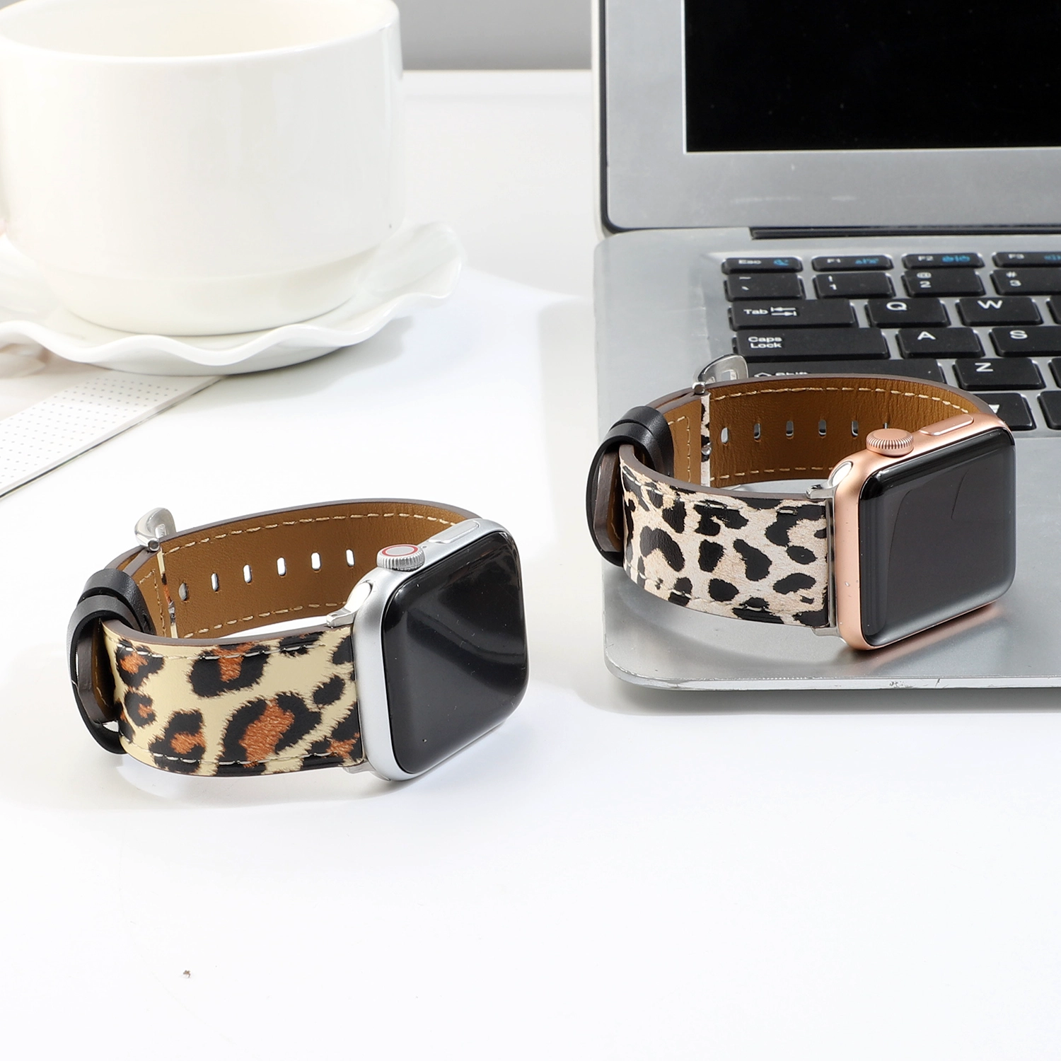 CBIW252 Patrón de impresión de leopardo Banda de reloj de cuero real para la correa de pulsera de iWatch 44mm 42mm 40mm 38mm