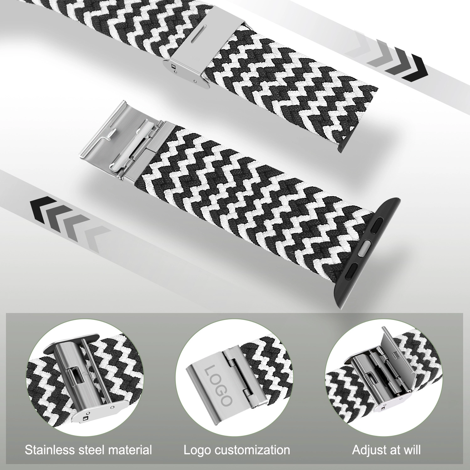 CBIW260 Elásticos ajustables Elastsics Muñequeras Bandas de bucle de nylon solitario trenzado para iWatch Series 6/5/4/3/2/1