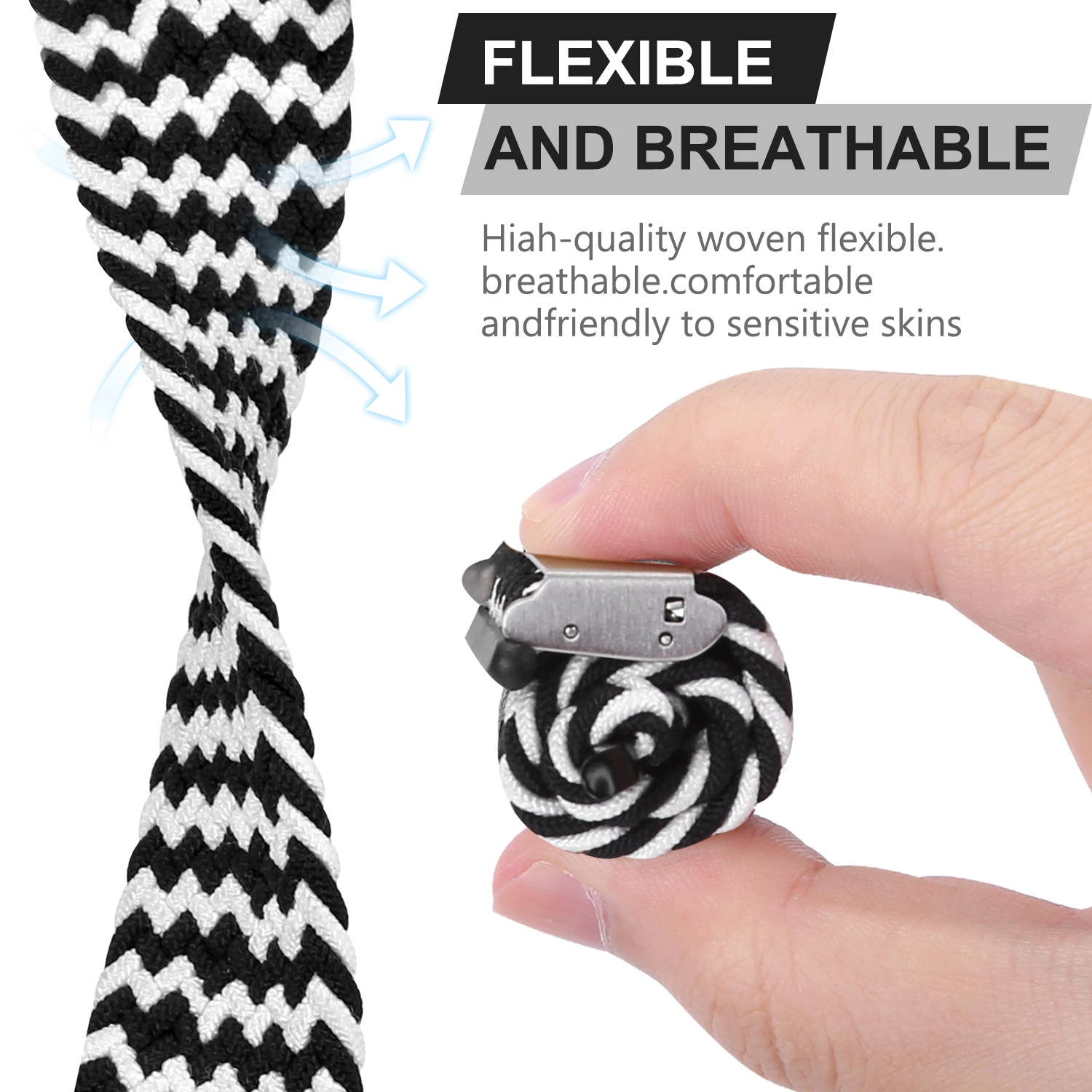 CBIW260 Elásticos ajustables Elastsics Muñequeras Bandas de bucle de nylon solitario trenzado para iWatch Series 6/5/4/3/2/1